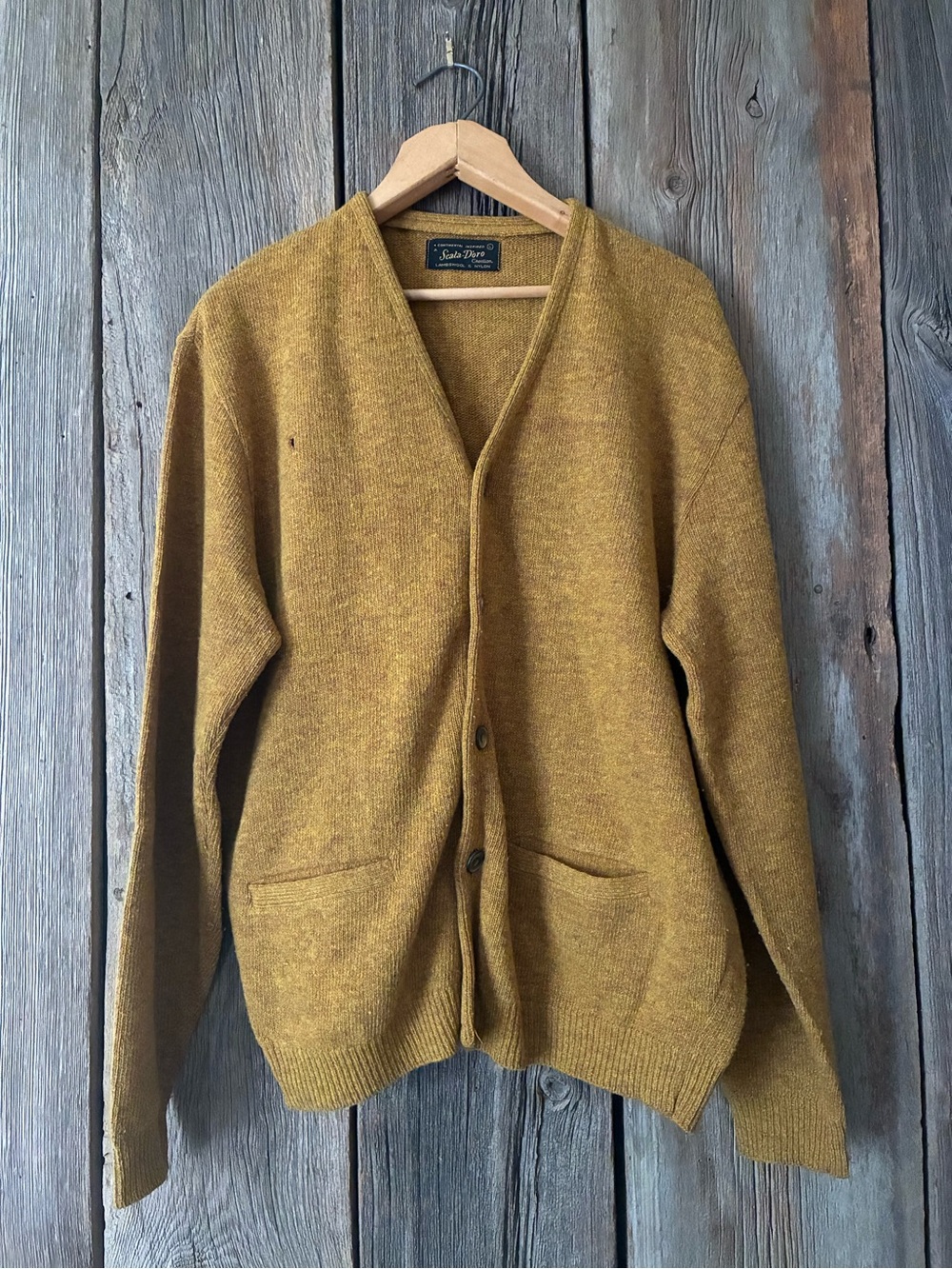 Vintage Scala D’Oro Lambswool Cardigan in Mustard Brown L
